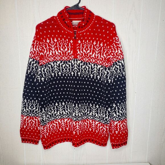 Coldwater Creek red black white intarsia knitted 1/4 zip sweater size Large - Picture 2 of 8